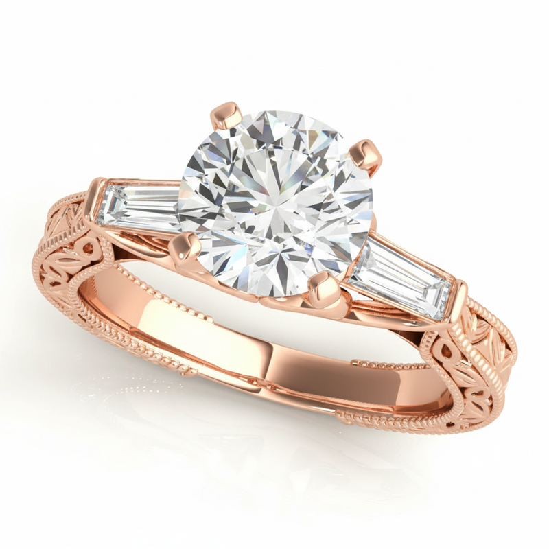 Baguette Three Stone Engagement Ring (50642-E) — Rose Gold