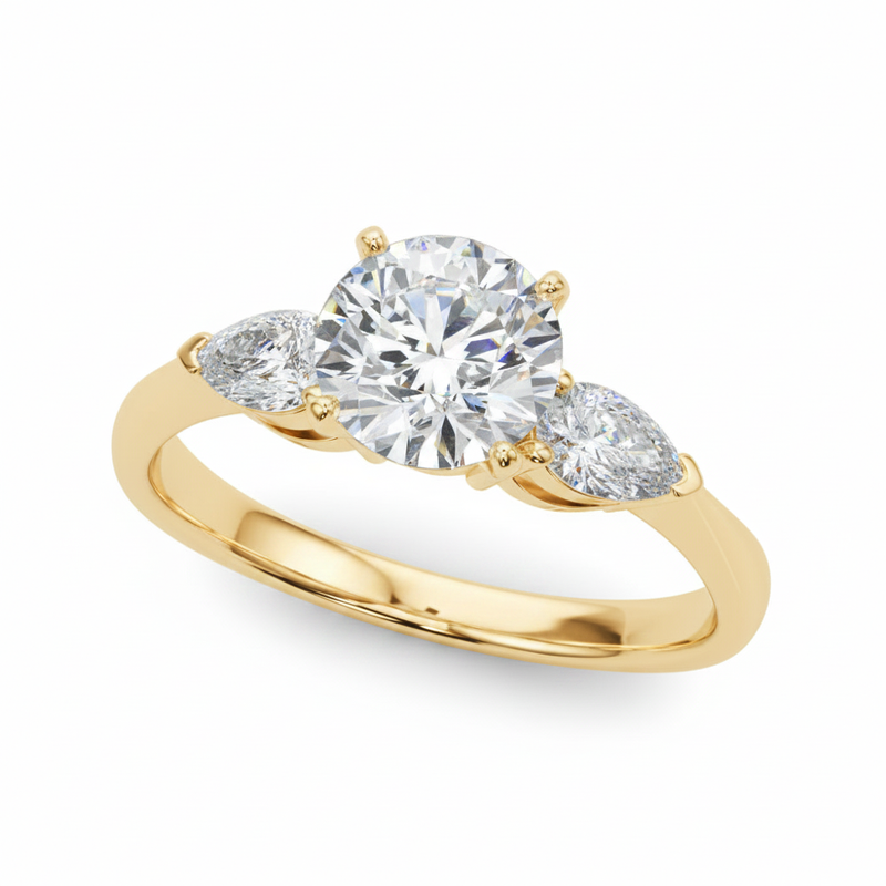 Pear Three Stone Engagement Ring (50309-E) — Yellow Gold