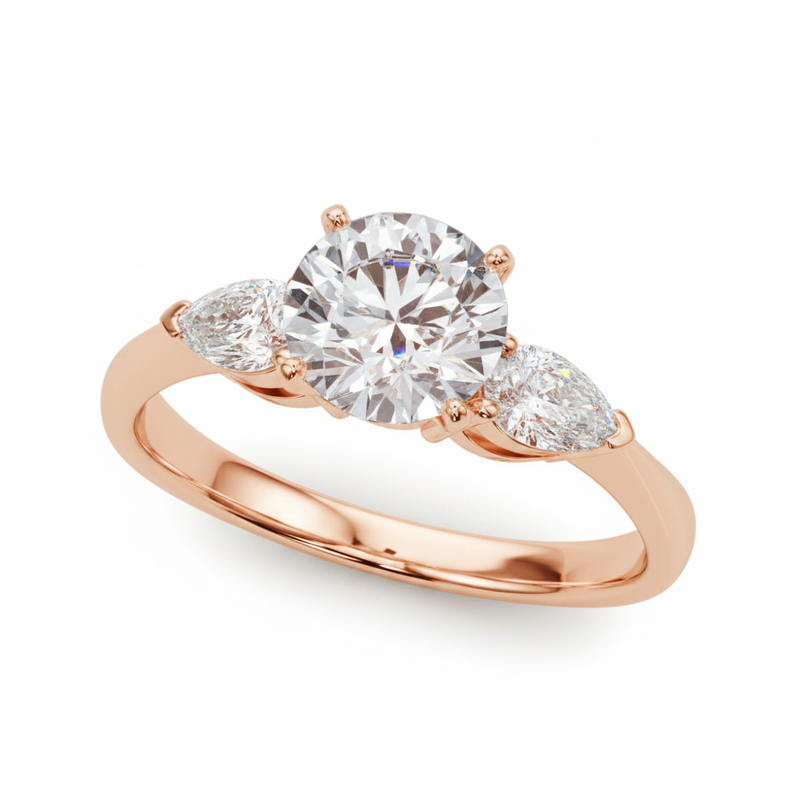 Pear Three Stone Engagement Ring (50309-E) — Rose Gold