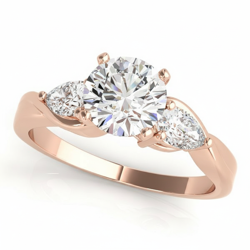 Pear Three Stone Engagement Ring (50333-E) — Rose Gold