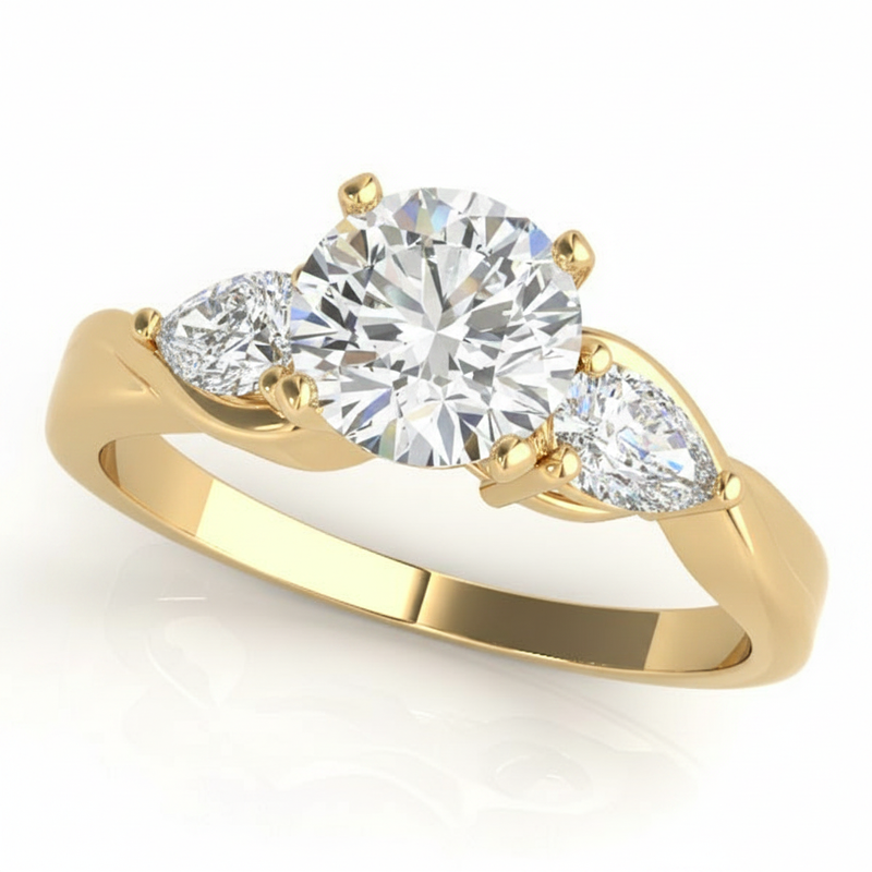 Pear Three Stone Engagement Ring (50333-E) — Yellow Gold