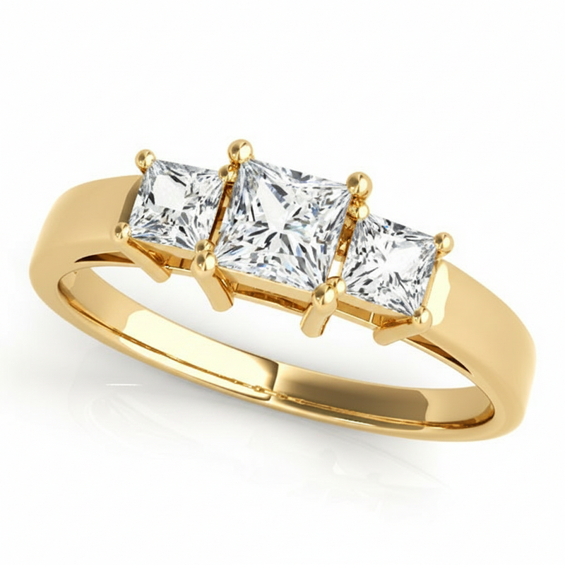 Princess Three Stone Engagement Ring (81172) — Yellow Gold