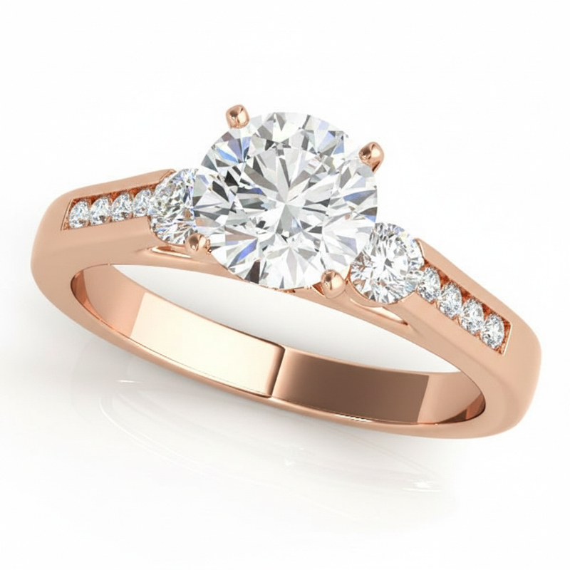 Round Three Stone Engagement Ring (50316-E) — Rose Gold
