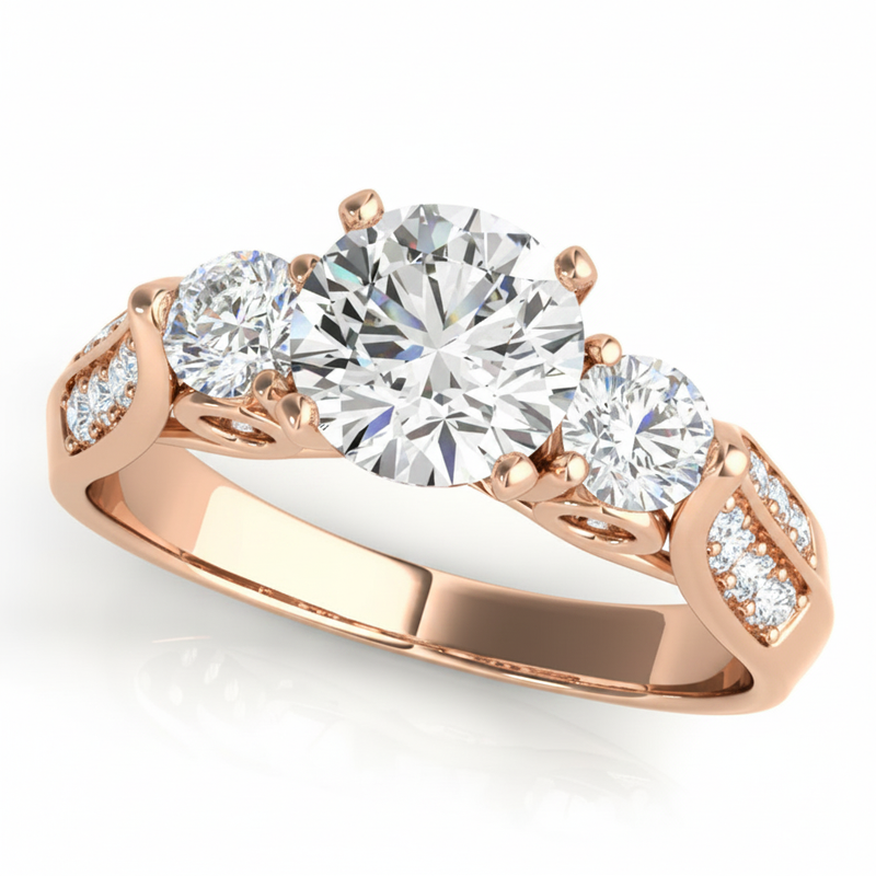 Round Three Stone Engagement Ring (50418-E) — Rose Gold