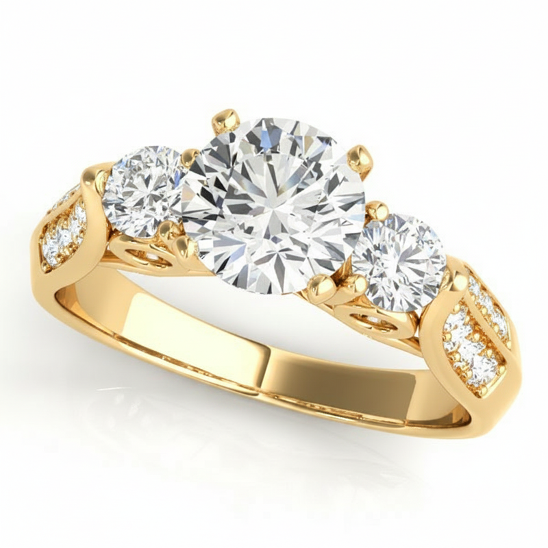 Round Three Stone Engagement Ring (50418-E) — Yellow Gold