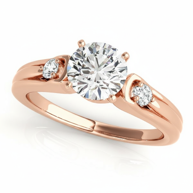 Round Three Stone Engagement Ring (50447-E) — Rose Gold