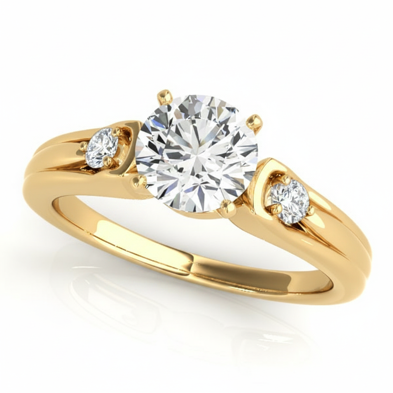 Round Three Stone Engagement Ring (50447-E) — Yellow Gold