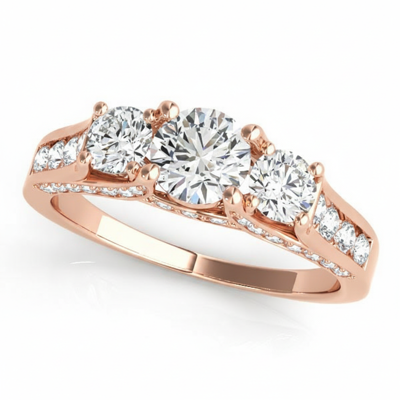 Round Three Stone Engagement Ring (50470-E) — Rose Gold