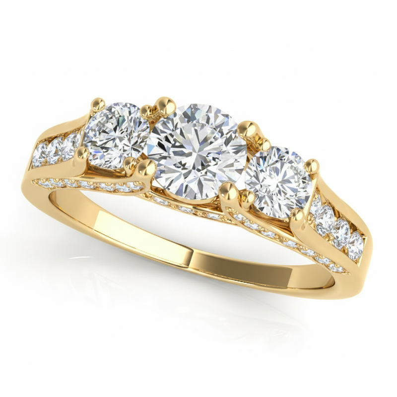 Round Three Stone Engagement Ring (50470-E) — Yellow Gold