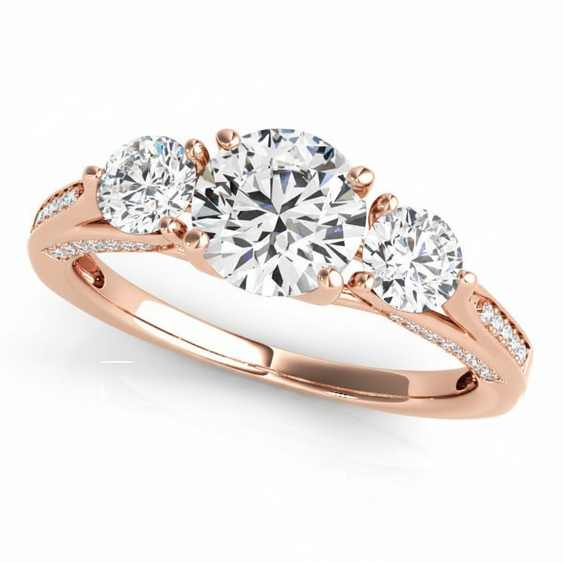 Round Three Stone Engagement Ring (50477-E) — Rose Gold