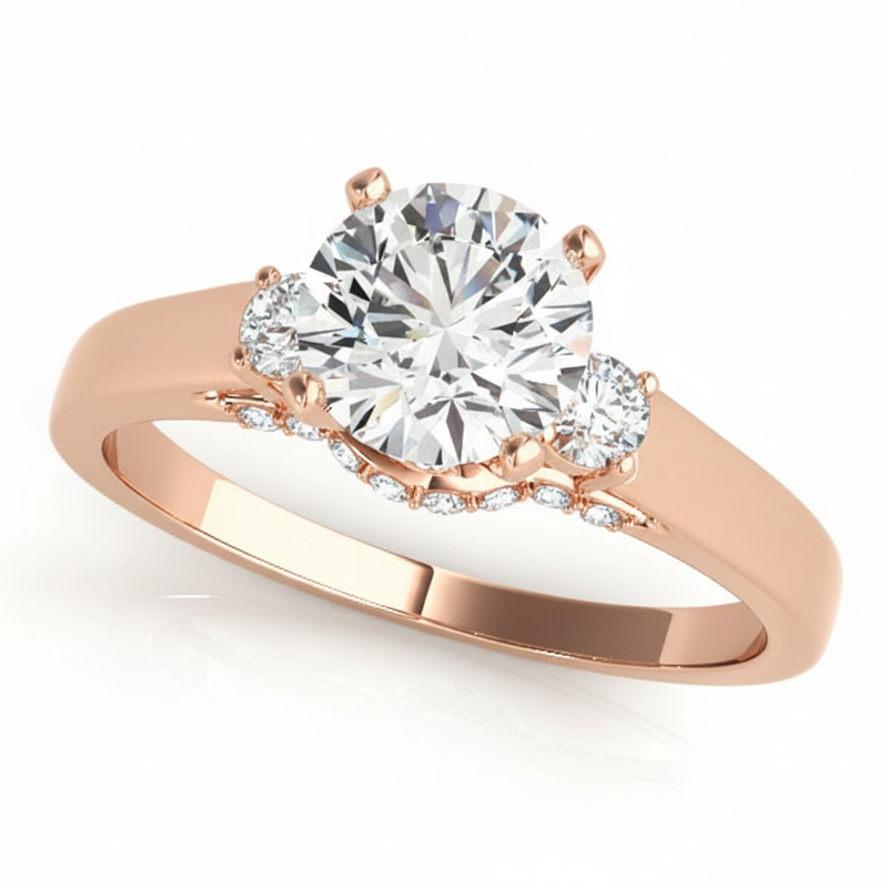 Round Three Stone Engagement Ring (50506-E) — Rose Gold