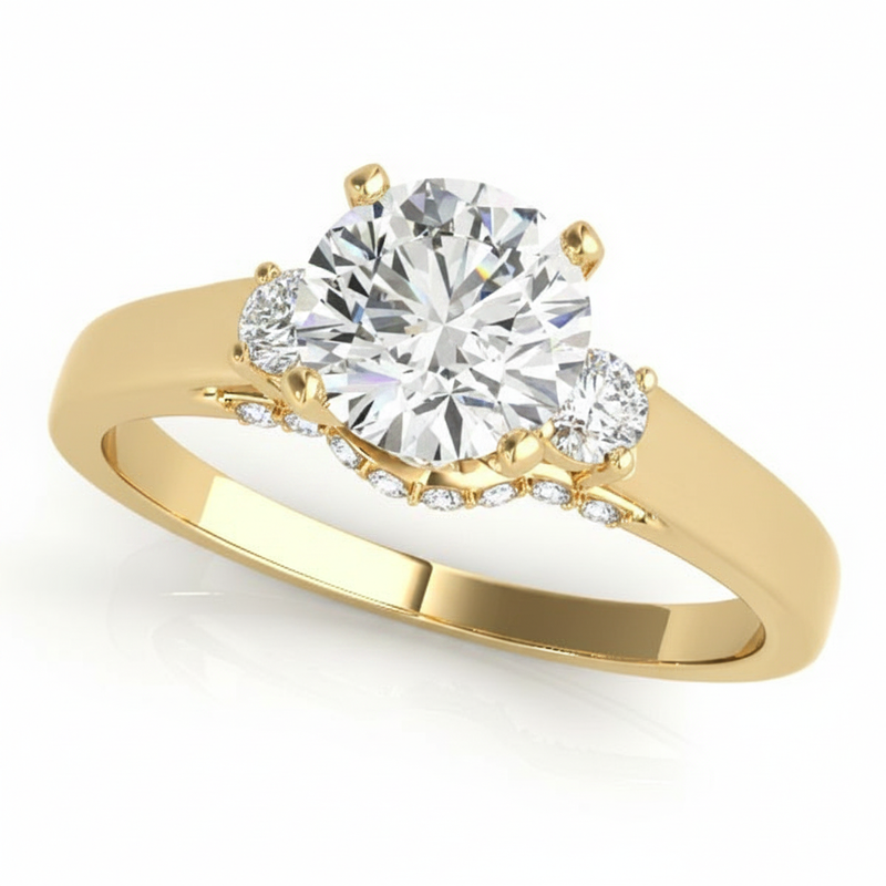 Round Three Stone Engagement Ring (50506-E) — Yellow Gold
