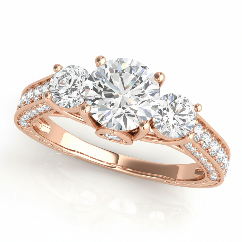 Round Three Stone Engagement Ring (50509-E) — Rose Gold