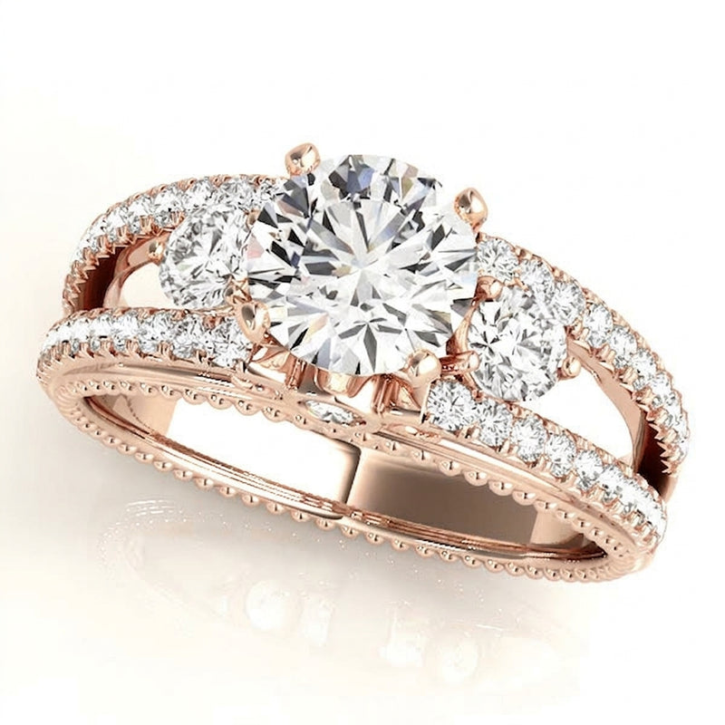 Round Three Stone Engagement Ring (50514-E) — Rose Gold
