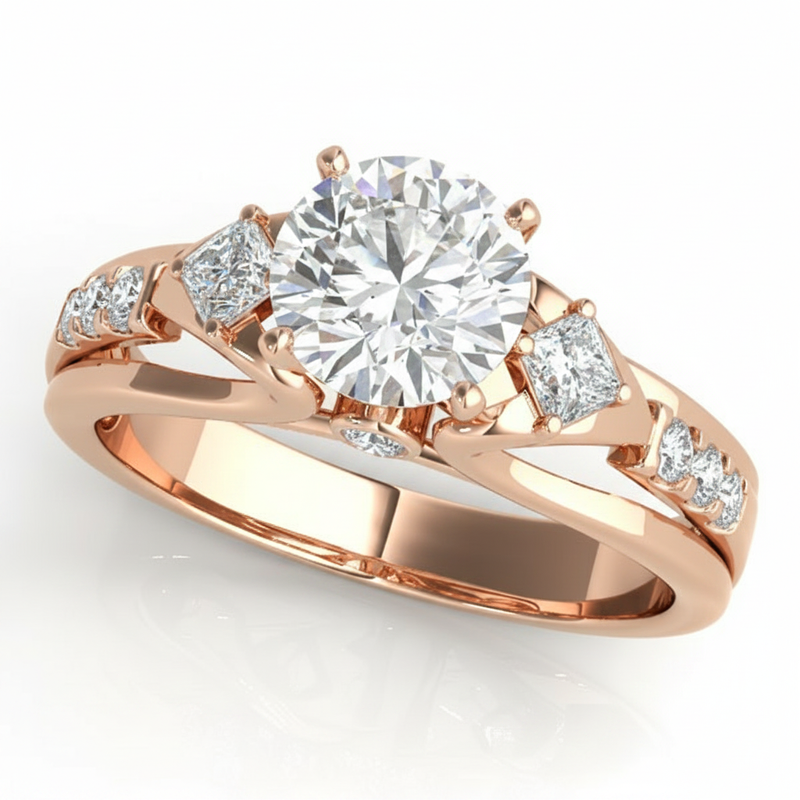 Round Three Stone Engagement Ring (50528-E) — Rose Gold
