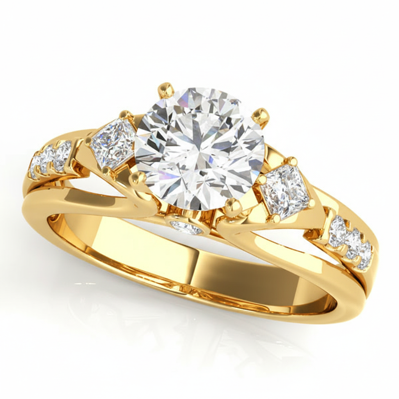 Round Three Stone Engagement Ring (50528-E) — Yellow Gold