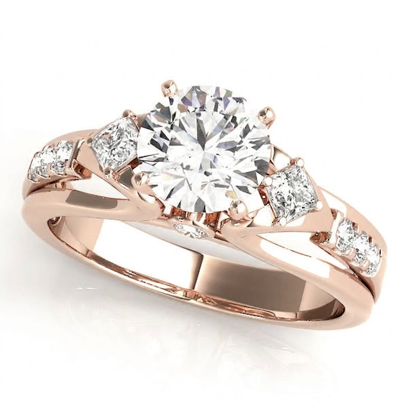Round Three Stone Engagement Ring (50528-E) — Rose Gold