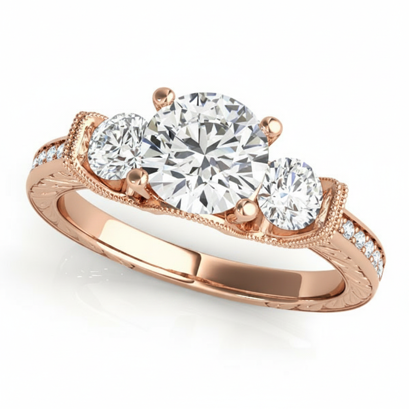 Round Three Stone Engagement Ring (50529-E) — Rose Gold