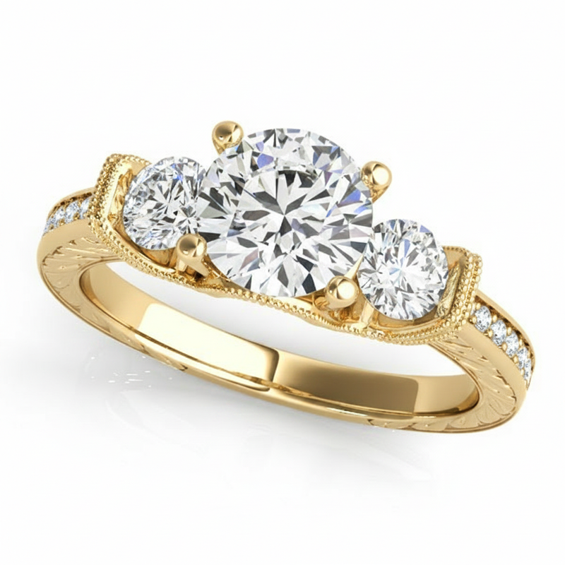Round Three Stone Engagement Ring (50529-E) — Yellow Gold