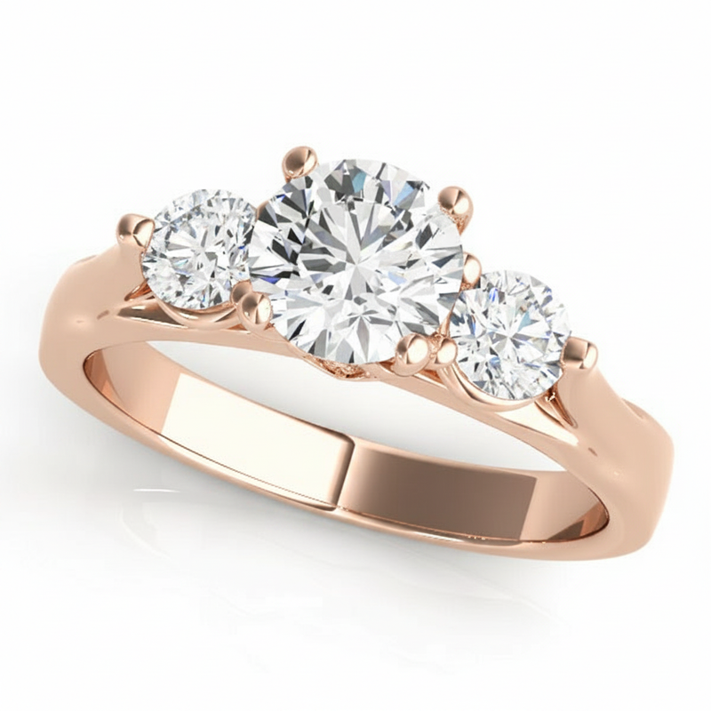 Round Three Stone Engagement Ring (50573-E) — Rose Gold