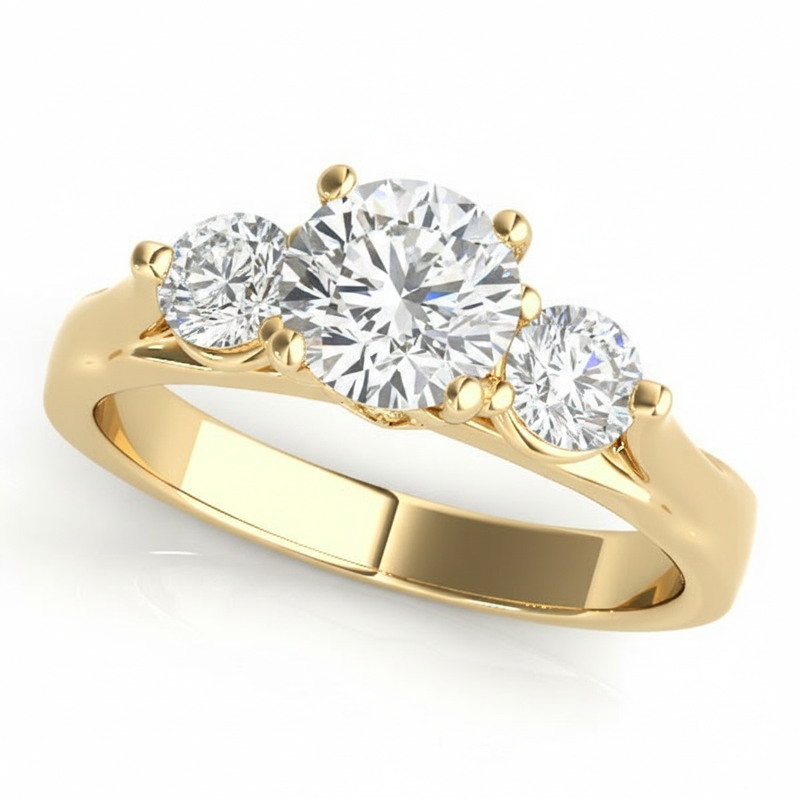 Round Three Stone Engagement Ring (50573-E) — Yellow Gold