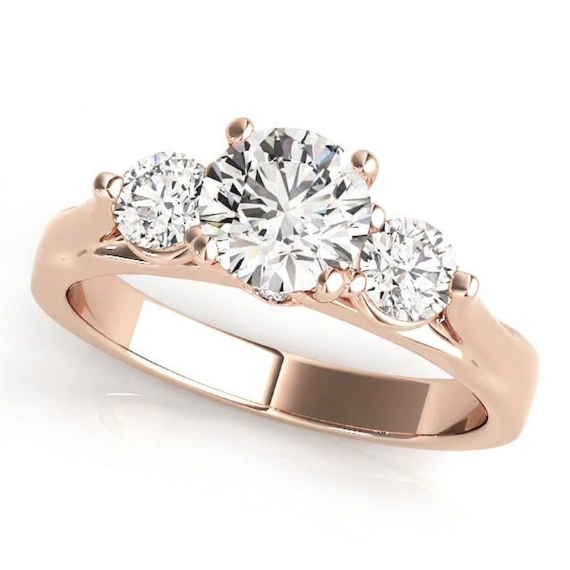Round Three Stone Engagement Ring (50573-E) — Rose Gold
