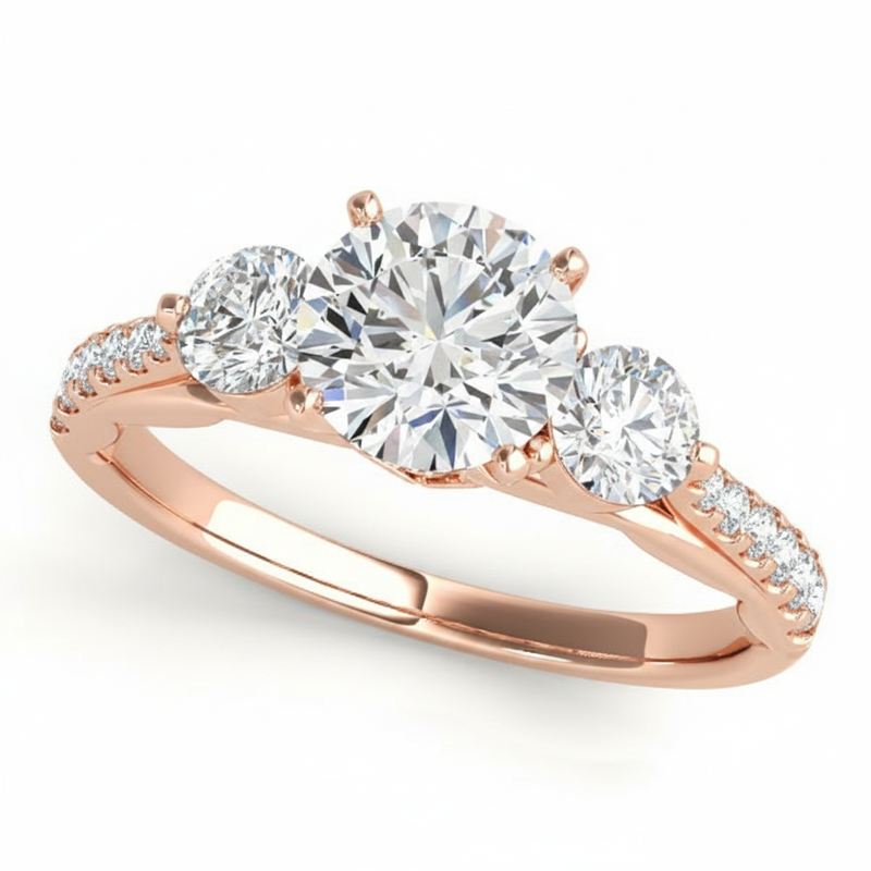 Round Three Stone Engagement Ring (50574-E) — Rose Gold