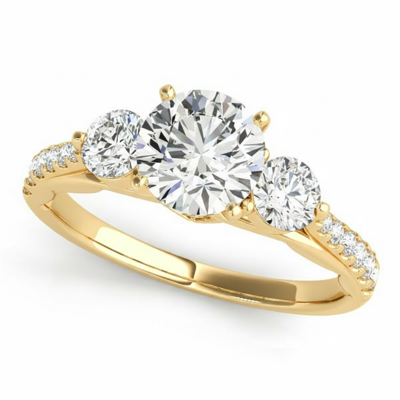 Round Three Stone Engagement Ring (50574-E) — Yellow Gold