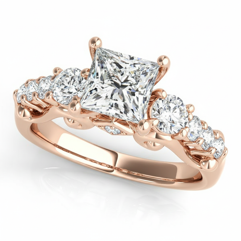 Round Three Stone Engagement Ring (50583-E) — Rose Gold