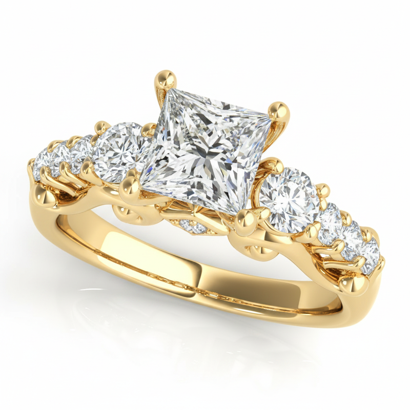 Round Three Stone Engagement Ring (50583-E) — Yellow Gold