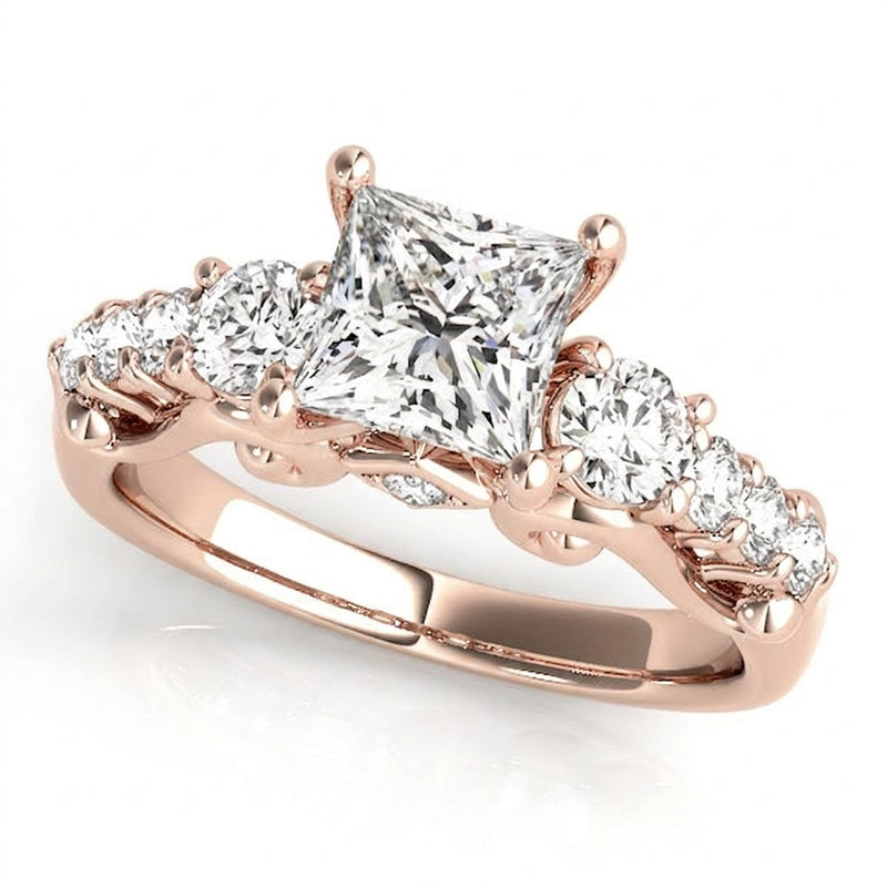 Round Three Stone Engagement Ring (50583-E) — Rose Gold