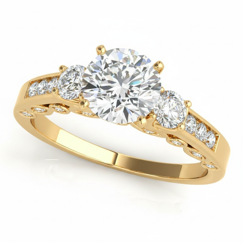Round Three Stone Engagement Ring (50619-E) — Yellow Gold
