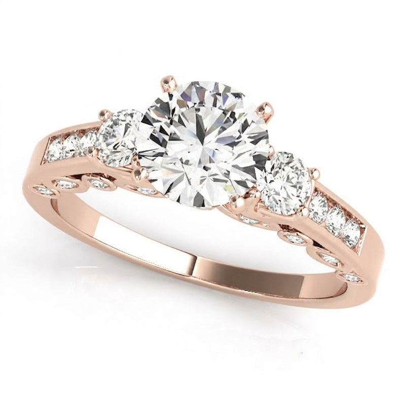 Round Three Stone Engagement Ring (50619-E) — Rose Gold