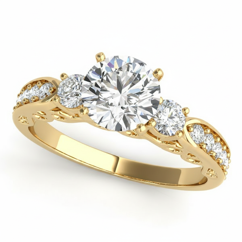Round Three Stone Engagement Ring (50620-E) — Yellow Gold
