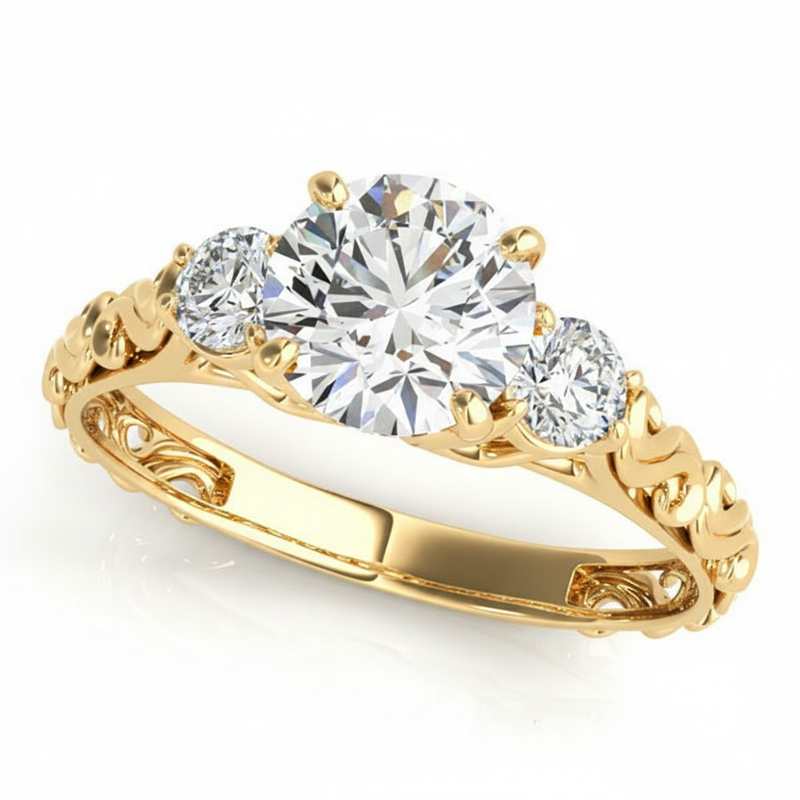 Round Three Stone Engagement Ring (50647-E) — Yellow Gold