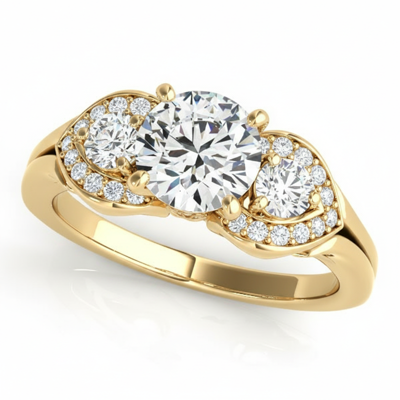 Round Three Stone Engagement Ring (50789-E) — Yellow Gold
