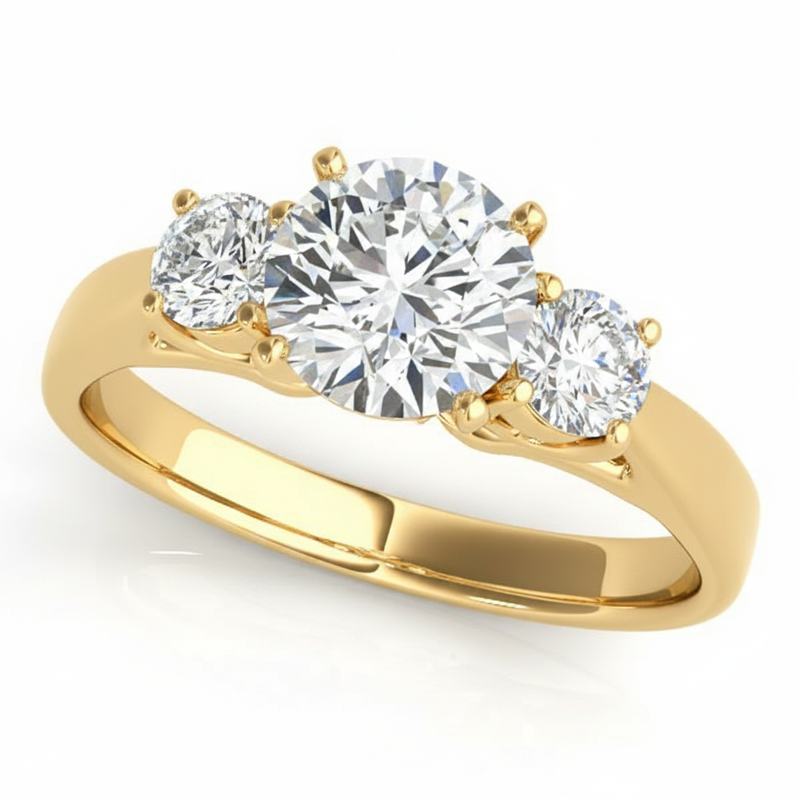 Round Three Stone Engagement Ring (80767) — Yellow Gold