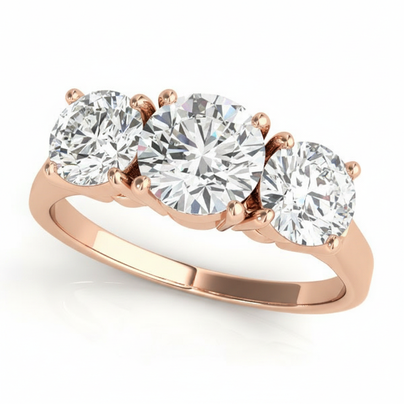 Round Three Stone Engagement Ring (81073) — Rose Gold