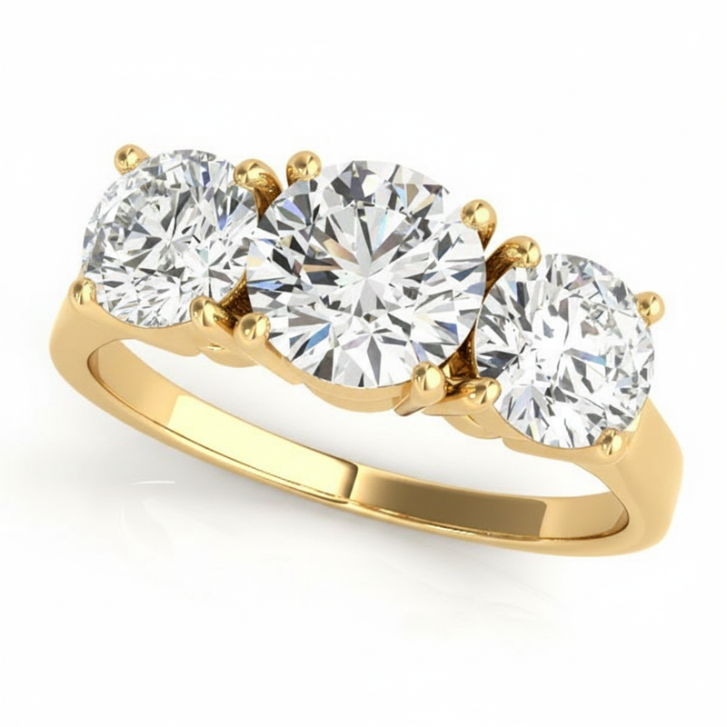 Round Three Stone Engagement Ring (81073) — Yellow Gold