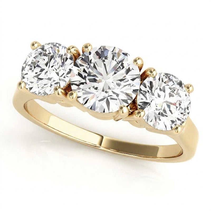 Round Three Stone Engagement Ring (81073) — Yellow Gold