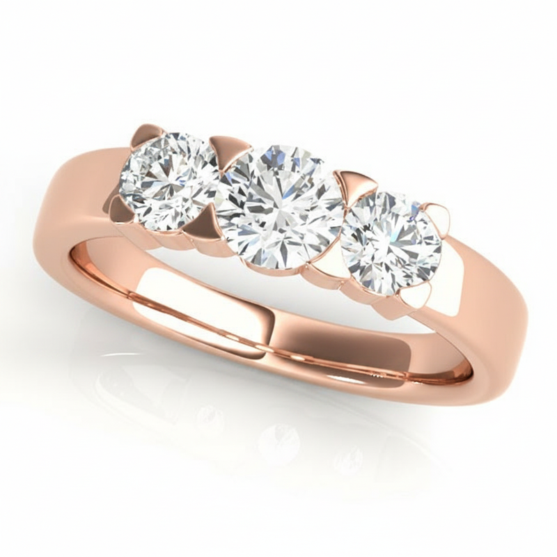 Round Three Stone Engagement Ring (81755) — Rose Gold