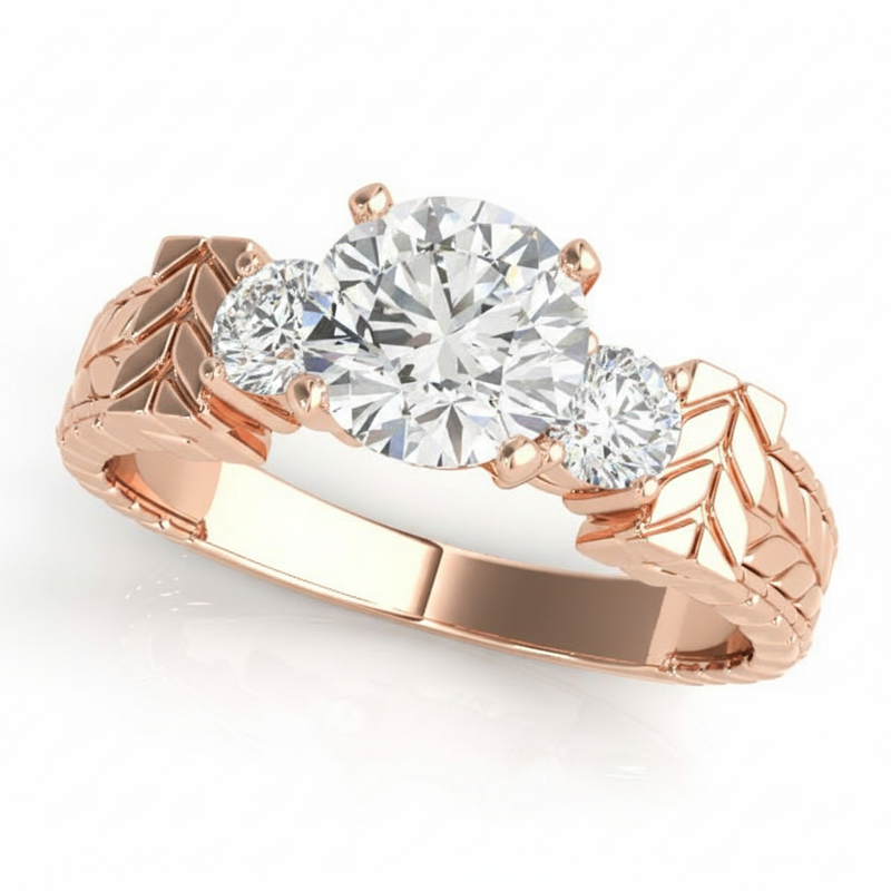Round Three Stone Engagement Ring (81859) — Rose Gold