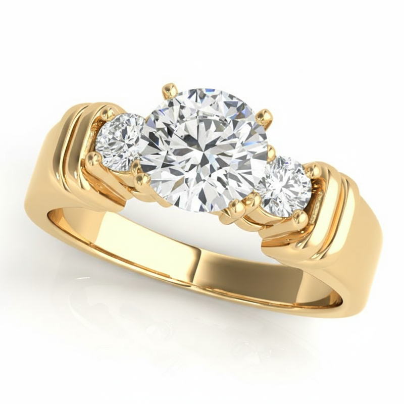 Round Three Stone Engagement Ring (81875) — Yellow Gold