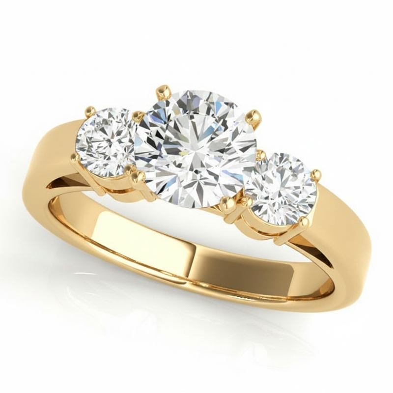 Round Three Stone Engagement Ring (81882) — Yellow Gold