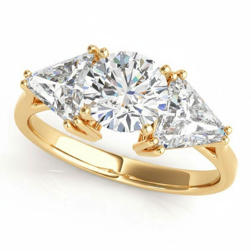 Trillion Three Stone Engagement Ring (80360) — Yellow Gold