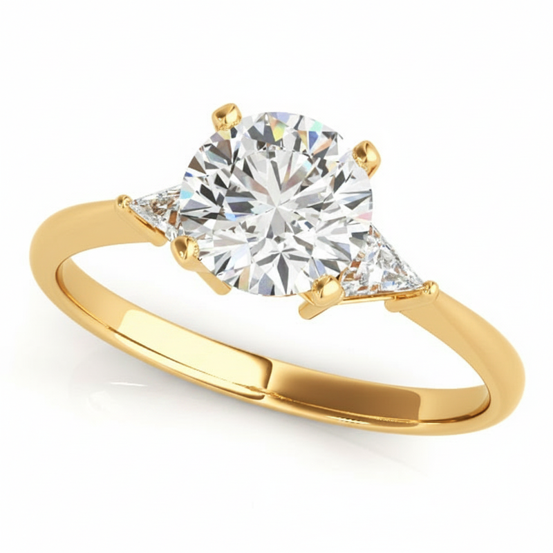 Trillion Three Stone Engagement Ring (81590) — Yellow Gold
