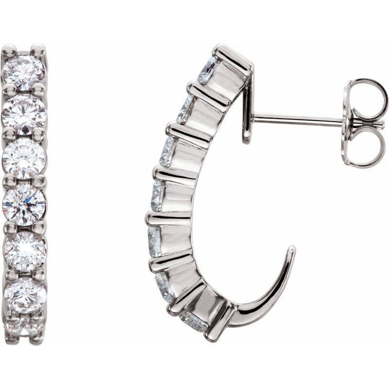 1 1/4 ct tw Round Lab Grown Diamond J-Hoop Hoop Earrings in 14K W...