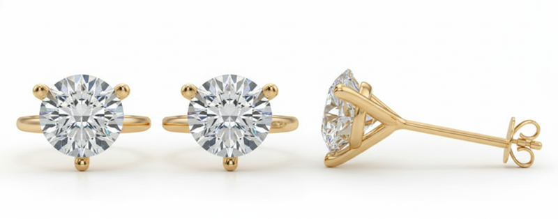(4 Cttw) 2ct 3prong Wire Stud Earring — Yellow Gold