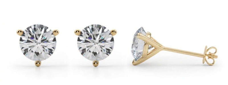 (4 Cttw) 2ct 3prong Wire Stud Earring — Yellow Gold