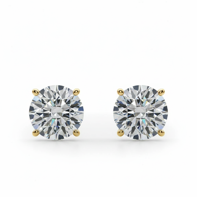 (4 Cttw) 2ct 4 Prong Wire Stud Earring — 4 ctw — Yellow Gold